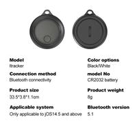 Traqueur Gps Sans Fil Bluetooth Pour D'étiquette D'air,Dispositif De Suivi Intelligent,Clé De Portefeuille,Animal De Compagnie,Trouver Mon Application,Loin,Loin - Type Black01