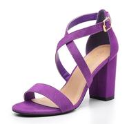 Trary Sandales pour femme, blanc, talon carré, sangle de cheville, pointure 38-45, pour occasions formelles, violet, 38.5 EU