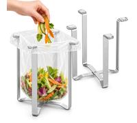 Trash Bag Holder Stand, Foldable Stainless Steel Rack for Kitchen Counter | Keeps plastic bags open for food scraps and quick cleanup; foldable steel frame with silicone grips for countertop use