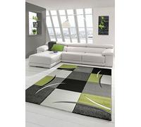 Traum Salon Designer Tapis Contemporain Tapis, Moquette à Motif Diamant Contour de Coupe Vert Gris Blanc Noir Größe 80x150 cm