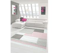 Traum Salon Designer Tapis Contemporain Tapis Moquette avec des Couleurs Diamants Contour coupées Motif Pastel Rose crème Beige (80_x_150_cm)