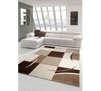 Traum Salon Designer Tapis Contemporain Tapis Tapis à Poils avec des Diamants Contour coupées Motif Brown Beige Mocca Größe 120x170 cm
