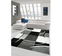Traum Salon Designer Tapis Contemporain Tapis Tapis à Poils avec des Diamants Contour de Coupe Motif Gris Blanc Noir Größe 80x150 cm