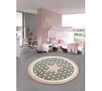 Traum Tapis pour Enfants Tapis de maternité Tapis de Sol Rond Star en Rose Gris Blanc Größe 80 cm Rund