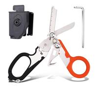 Trauma Ciseaux de sauvetage 6 en 1, pliables, pour les urgences, les pansements, avec coque K, clé pour services d'urgence professionnels, camping en plein air (noir orange)