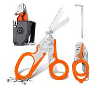 Trauma Ciseaux de sauvetage 6 en 1 pliables Trauma Ciseaux d'urgence, ciseaux à pansements avec coque K, clé pour services d'urgence professionnels, camping en plein air (orange)