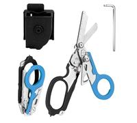 Trauma Ciseaux de sauvetage 6 en 1 pliables Trauma Ciseaux d'urgence, ciseaux à pansements avec coque K, clé pour services d'urgence professionnels, camping en plein air (noir et bleu)