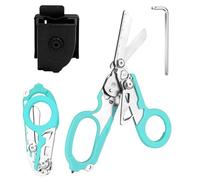 Trauma Ciseaux de sauvetage 6 en 1 pliables Trauma Ciseaux d'urgence, ciseaux à pansements avec coque K, clé pour services d'urgence professionnels, camping en plein air (bleu clair)