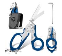 Trauma Ciseaux de sauvetage 6 en 1 pliables Trauma Ciseaux d'urgence, ciseaux à pansements avec coque K, clé pour services d'urgence professionnels, camping en plein air (bleu)