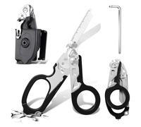 Trauma Ciseaux de sauvetage 6 en 1 pliables Trauma Ciseaux d'urgence, ciseaux à pansements avec coque K, clé pour services d'urgence professionnels, camping en plein air (noir)