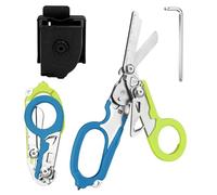 Trauma Ciseaux de sauvetage 6 en 1 pliables Trauma Ciseaux d'urgence, ciseaux à pansements avec coque K, clé pour services d'urgence professionnels, camping en plein air (bleu et vert)