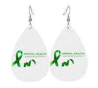 Traumatisme crânien mois de sensibilisation Dangle cuir Clip sur boucles d'oreilles Faux PU léger larme goutte pour les femmes