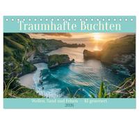 Traumhafte Buchten (Tischkalender 2026 DIN A5 quer), CALVENDO Monatskalender: Wellen, Sand und Felsen - KI generiert