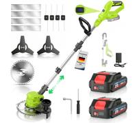 Traumheim Debroussailleuse Electrique sans Fil 21V, Coupe Bordures sans Fil | 18000tr/min Débroussailleuse à 2 Batteries, 4 Types de Lames,550W, Tige tél. 105-139cm, pour Bordures de Gazon,Petits Jardins