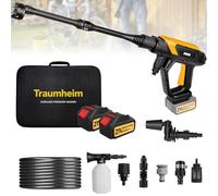 Traumheim Nettoyeur Haute Pression sans Fil 68Bar/990PSI, Kit Complet 17PCS avec Batterie 4000mAh*2, Barre d'Extension, avec Buse 6-en-1 et Buse Rotative 180° pour Voiture, Jardin, Terrasse, Maison