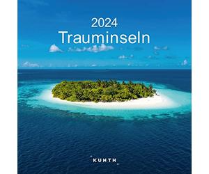 Traumminseln Calendrier 2024 avec brochures KUNTH - Charmant calendrier mural déplié 30 x 60 cm avec photos colorées et calendrier mensuel pour notes