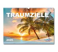 Traumziele Calendrier mural 2026 au format DIN A3 Grand format Voyage Calendrier de voyage comme cadeau de Noël ou d'anniversaire, de voyage, calendrier mensuel, beau type de désir, voyage de rêve