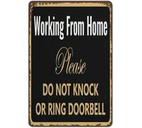 Travailler à partir de DoKnock ou sonner à la porte Travailler à domicile doit avoir une plaque en métal pour porte de bureau Impression affiche chic décoration pour la maison chambre cadeau pour fem