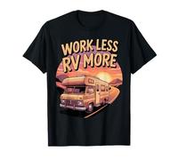 Travailler Moins RV Plus Vintage Camper Van Sunset T-Shirt