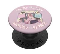 Travailleur de Jour Gamedev par Nuit - Jolie Petite Fille PopSockets PopGrip Adhésif