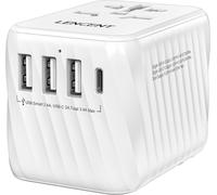Travel Adapter,International Universal Plug with 3 USB-A and 1 USB-C PD,Global Travel Adapter France to USA Canada UK Australia China Japan Ireland,Type A/C/G/I,White