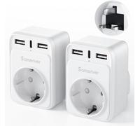 Travel Adapter UK England Germany Plug UK Travel Adapter with 2 USB Sockets 1USB C (3A) Type G Adapter for UK Ireland Wall Charger Station (2pcs)