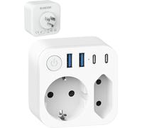 Travel Adapter USA America Germany with 4 USB (2 Type C) EU to USA Adapter Plug with Switch,2 Travel Outlets for Canada Mexico Thailand,White