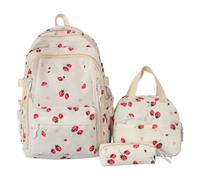 Travel Backpack | Strawberry Print Bookbag With Lunchbox Pencil Case | 18x5x7cm/7.09 × 1.97 × 2.76inc Hnylon Multi-Pocket Backpack For Laptop Hiking College