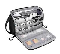 Travel Cable Organizer Tech Pouch Polyester 25x5x15cm Memory Card Case | Shockproof Scratch Resistant Compartment Storage Bag For Phone, Power Bank, Cables, School, Travel, Airport, Car