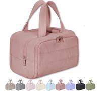 Travel Cosmetic Bag, Large Capacity Wide-Open Travel Cosmetic Bag,4-in-1 Puffy Multi-Functional Waterproof Portable Pouch Open Flat Toiletry Bag for Women with Divider and Handle (Pink2)