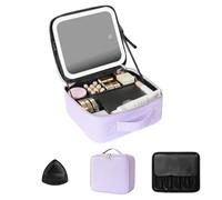 Travel Cosmetic Bag LED Lamp and Mirror,Makeup Travel Case Adjustable Dividers,Waterproof Makeup Bag