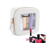 Travel Cosmetic Organizer, Waterproof Makeup Case, 5.04x4.92in Portable Storage Bag, Authentic PU Leather, Zippered Closure for Traveling, Home, Camping