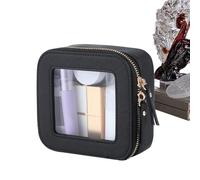 Travel Cosmetic Organizer, Waterproof Makeup Case, 5.04x4.92in Portable Storage Bag, Authentic PU Leather, Zippered Closure for Traveling, Home, Camping