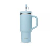 QWETCH - Travel Cup 900ml avec Paille & Anse - 48h Glacé / 12h Froid - Gourde Isotherme Inox Recyclé - Mug avec Bouchon à Vis Anti-Éclaboussures - Tasse Thermos (Bleu Pastel, 900 ml)