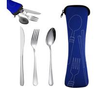 Travel Cutlery Set,Portable Stainless Steel Cutlery Set,Camping Cutlery With Neoprene Case For Camping,Picnic,Festivals And Travel