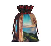 Travel Dreams Pochette en jute avec cordon de serrage en tissu écossais et étiquette en papier kraft, sac léger et durable