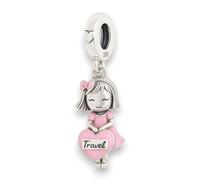 Travel Girl Breloque en argent sterling 925 avec boîte et chiffon de nettoyage en velours Motif Paris Londres New York Barcelone Berlin
