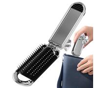 Travel Hair Brush - Foldable Air Cushion Massage Detangling Comb | 2-in-1 With Removable Makeup Mirror For Curly Fine Thick Strands | Portable Space-Saving, For Women, Home Travel Salon