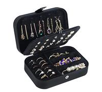 Travel Jewelry Box, PU Leather Small Jewelry Organizer for Women Girls, Portable Mini Travel Case Display Storage Holder Boxes for Stud Earrings, Rings, Necklaces, Bracelets (Black02)