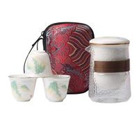 Travel Kung Fu Tea Set Ceramic Tea Pot Pot Set One Pot Three Tas TASS Portable, Blanc