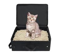 Travel Litter Box, Cat Potty Kit, Portable Leak-Proof Design, Waterproof Oxford Cloth, Outdoor Indoor Use for Car Camping Apartment, 15.75x11.81x5.91 inches, Black, 1 Piece
