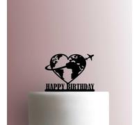 Travel Love Happy Birthday Décoration de gâteau en acrylique Vert 20,3 cm de large