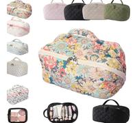 Travel Makeup Bag for Woman Lay Flat Makeup Wide Open Toiletry Bag Lay-Flat Cosmetic Water-Resistant Toiletries Brush Make up Bags Puffy Padded Organizer Brush Compartment Handle Case(Multi-c1)