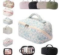 Travel Makeup Bag for Woman Lay Flat Makeup Wide Open Toiletry Bag Lay-Flat Cosmetic Water-Resistant Toiletries Brush Make up Bags Puffy Padded Organizer Brush Compartment Handle Case(Multi-c3)