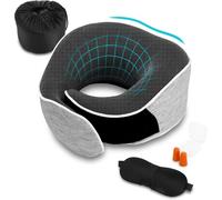 Travel Memory Foam Neck Pillow With Eye Mask,Ear Plugs And Storage Bag,Suitable For Airplane And Train (Light Grey)