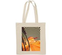 Travel Optical Illusion Trippy Saturn Poster Sac fourre-tout en coton naturel Blanc