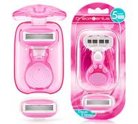 Travel Razors for Women Include 1 Handle and 2 Cartridges, Portable 5-Blade Mini Razor with Travel Case, The Best Travel Size Toiletries for Women, Pink