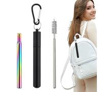 Travel Straws - Portable Telescopic Drinking Straw Set | Metal Straws Reusable with 1 Case 1 Cleaning Brush Keychain Cruise Ship Accessories for Home, Business and Cruise Ships