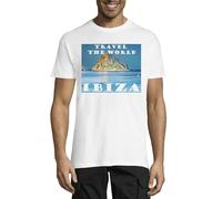 Travel The World I b i z a Crew Neck Cotton T-Shirt Homme Blanc, blanc, S