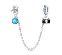 Travel the world security chain charm, charm pour bracelet, compatible avec le collier bracelet pandora